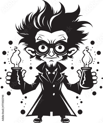 BioTech Visionary Iconic Mad Scientist Emblem Chemical Conjuror Futuristic Mad Scientist Logo