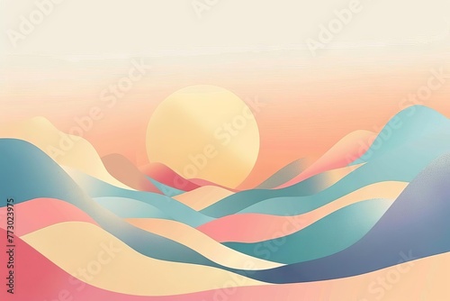 Minimal Abstract Landscape with Geometric Shapes, Pastel Colors and Soft Gradients, Vector Illustration