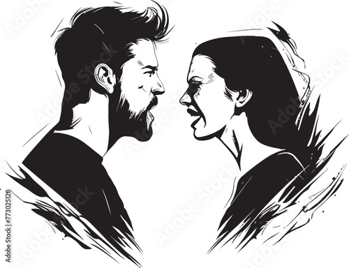 Discord Drama Iconic Logo Illustrating Couples Dramatic Discord Clash Crescendo Vector Icon of Couples Crescendo of Clash