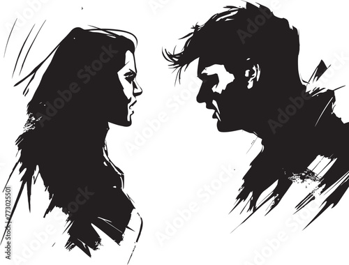 Conflict Canvas Dynamic Anger Illustration for Man and Woman Discordant Dance Vector Logo Depicting Couples Discord