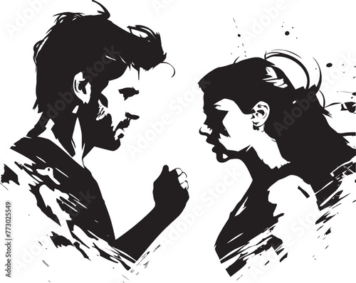 Tense Turmoil Vector Graphic Symbolizing Couples Tension Discord Drama Dynamic Anger Emblem for Man and Woman