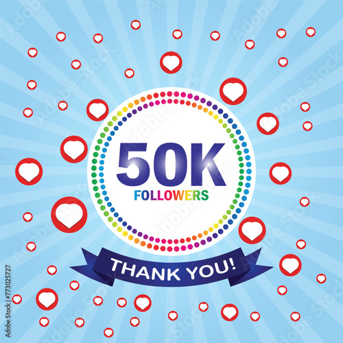 Thank you 50K followers card. Vector illustration for social networks, social sites post, greeting card