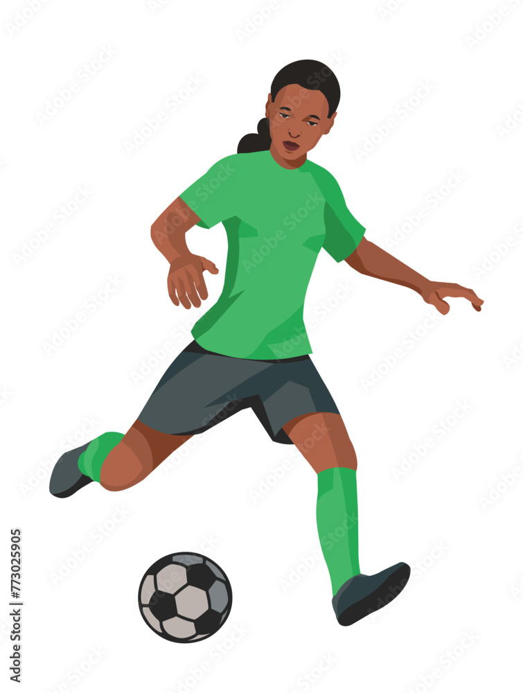 Black women's football teenager girl player dribbling past the opponent at the school championship