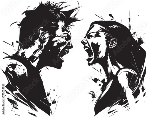 Tumultuous Tiff Emblematic Logo Design for Couples Turbulent Tiff Raging Rivalry Dynamic Illustration of Couples Raging Rivalry