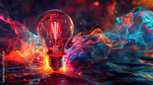 Colorful glowing light bulb lamp, visualization of brainstorming, bright idea and creative thinking and imagination, finding solution concept background