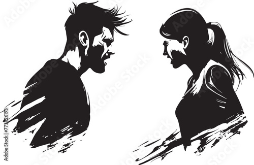 Outburst Odyssey Vector Symbol of Man and Womans Rage Tumultuous Tiff Emblem for Angry Couples Argument