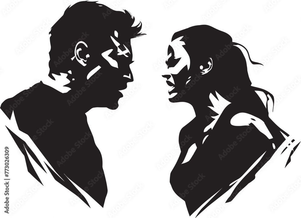 Fuming Fusion Emblematic Logo for Man and Womans Fuming Anger Tumultuous Tiff Dynamic Vector Graphic Illustrating Couples Tumultuous Argument