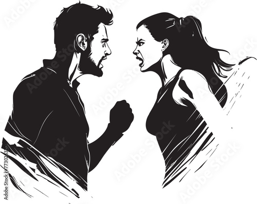 Tumultuous Tiff Dynamic Vector Graphic Illustrating Couples Tumultuous Argument Raging Rivalry Iconic Emblem of Couples Raging Rivalry