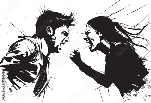 Tumultuous Tiff Vector Graphic Illustrating Couples Tumultuous Tiff Raging Rivalry Emblematic Logo Design for Couples Raging Rivalry