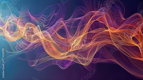 A Colorful abstract background with flowing lines in orange © Nosheen