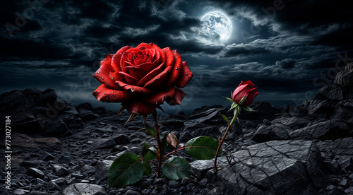 Fototapeta Naklejka Na Ścianę i Meble -  Red rose on a dark background