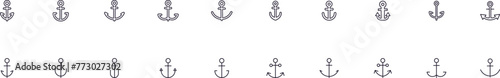 Collection of simple outline illustrations of anchor. Modern line icons for apps, web sites, shops, stores