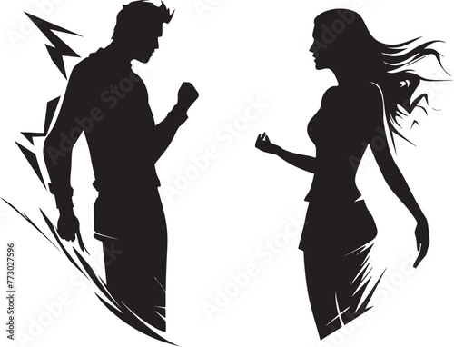 Tumultuous Turn Emblem of Couples Turn to Turmoil in Vector Raging Resonance Graphic Illustration of Couples Resonating Rage