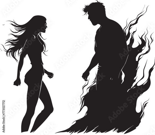 Discordant Dynamics Emblematic Graphic of Couples Dynamic Discord Wrathful Outburst Vector Emblem of Couples Outbursting Wrath