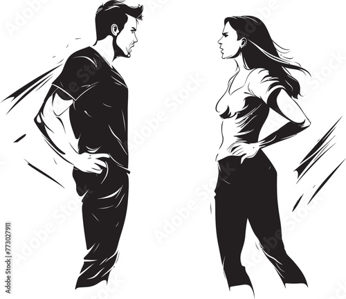 Wrathful Unity Iconic Emblem of Man and Woman in Anger Discordant Duo Dynamic Vector Logo Illustrating Couples Rage