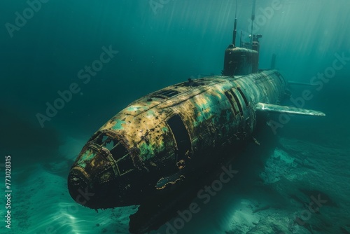 sunken submarine rusty underwater old