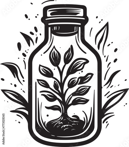 Glass Terrarium Emblematic Logo Depicting Plant Ecosystem Preserved in Jar Jarra Flora Iconic Symbol of Lush Plant Life Captured in a Glass Jar photo
