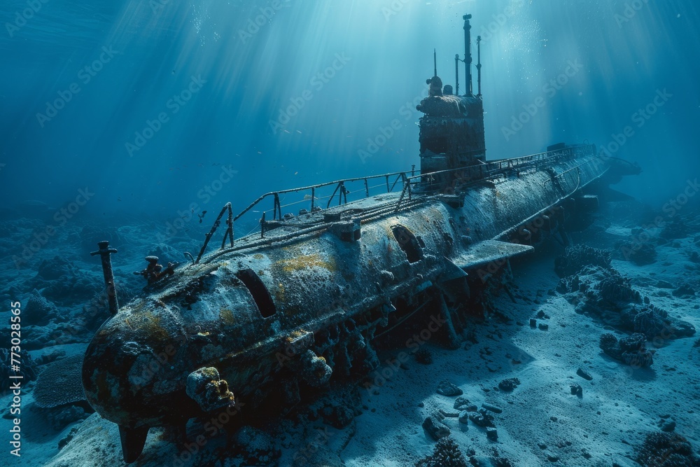sunken submarine rusty underwater old sunken submarine rusty underwater old
