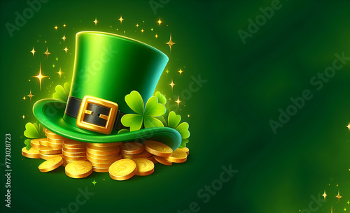 A green hat with a gold shamrock on it and a green hat with a clover on it., generative ai photo