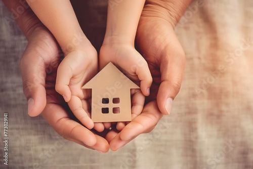 Hands holding a paper house. Shelter, Buying new hose, home loan, safe home, new home concept 