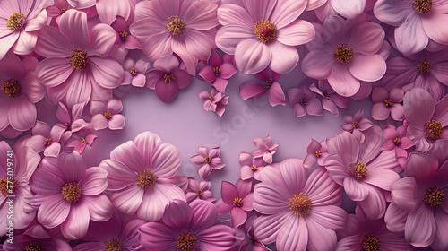 Beautiful spring purple flowers on paper background, Postcard for International Women's Day and Mother's Day, generative ai