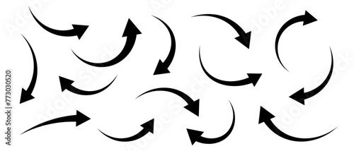 Black arrows set. Curved arrows. Arrow sign. Flat style icons.