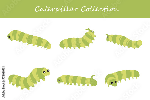 Caterpillar collection. Cute cartoon caterpillar. Vector illustration