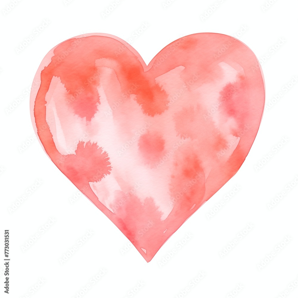 Pink watercolor love heart on the white background