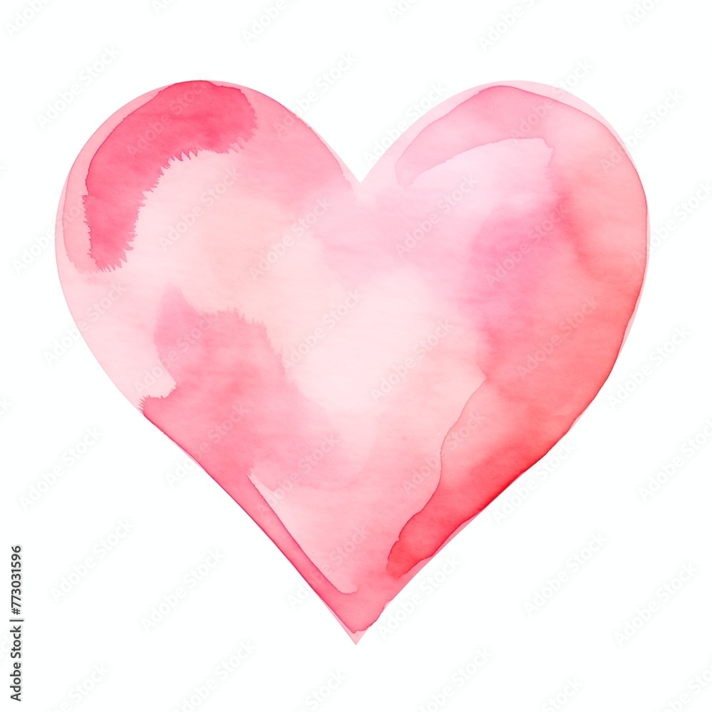 Pink watercolor love heart on the white background