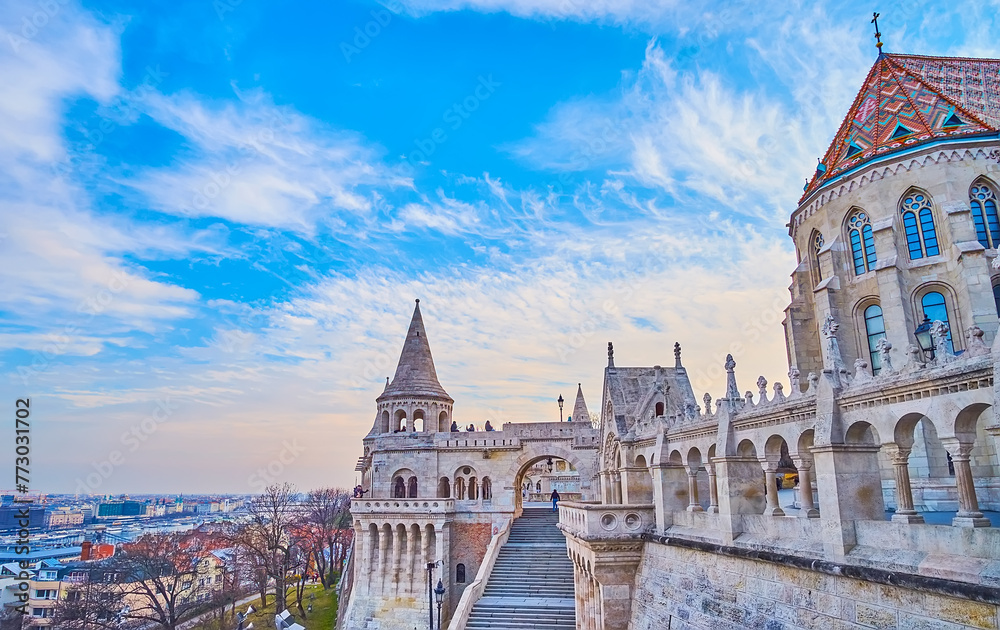 The walls and towers of Fisherman's Bastion, Budapest, Hungary