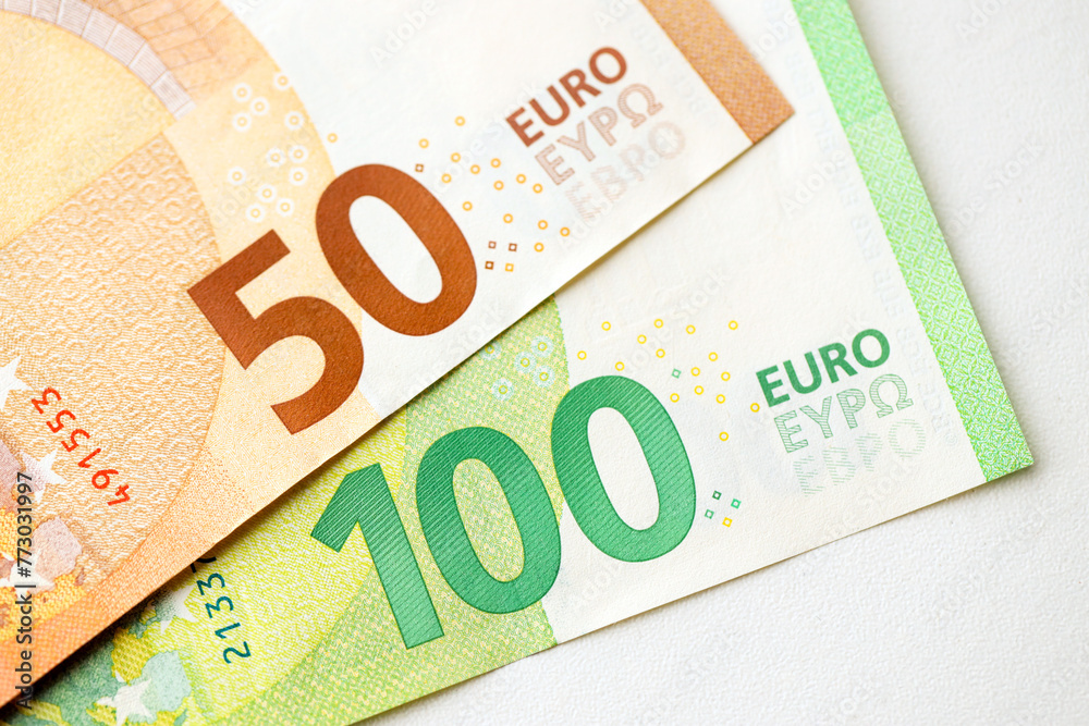 European money euro banknotes. Bills of European union currency close up European money euro banknotes. Bills of European union currency close up