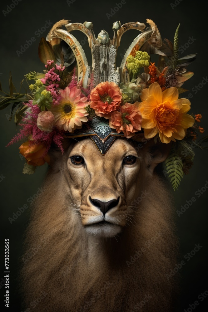 A crown adorned with exotic safari animals and plants