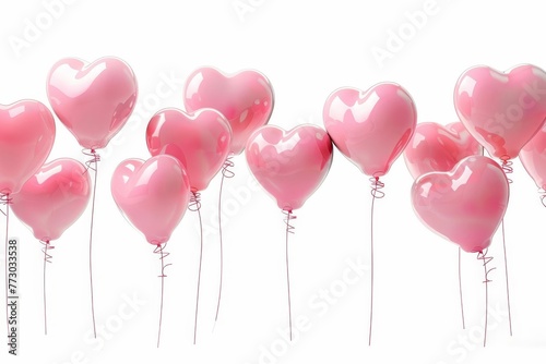 Romantic pink heart-shaped balloons floating against white backdrop, love concept illustration