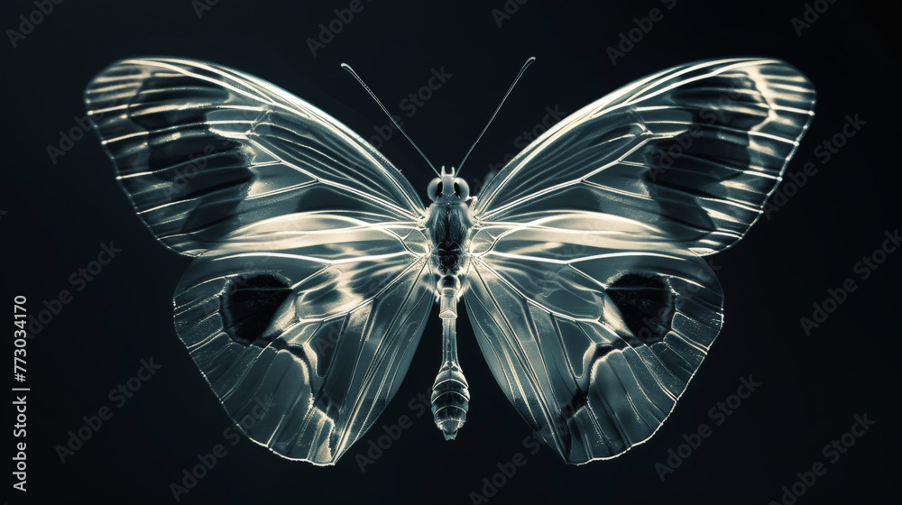 X-ray image of a butterfly on a black background. Anatomy of insects ...