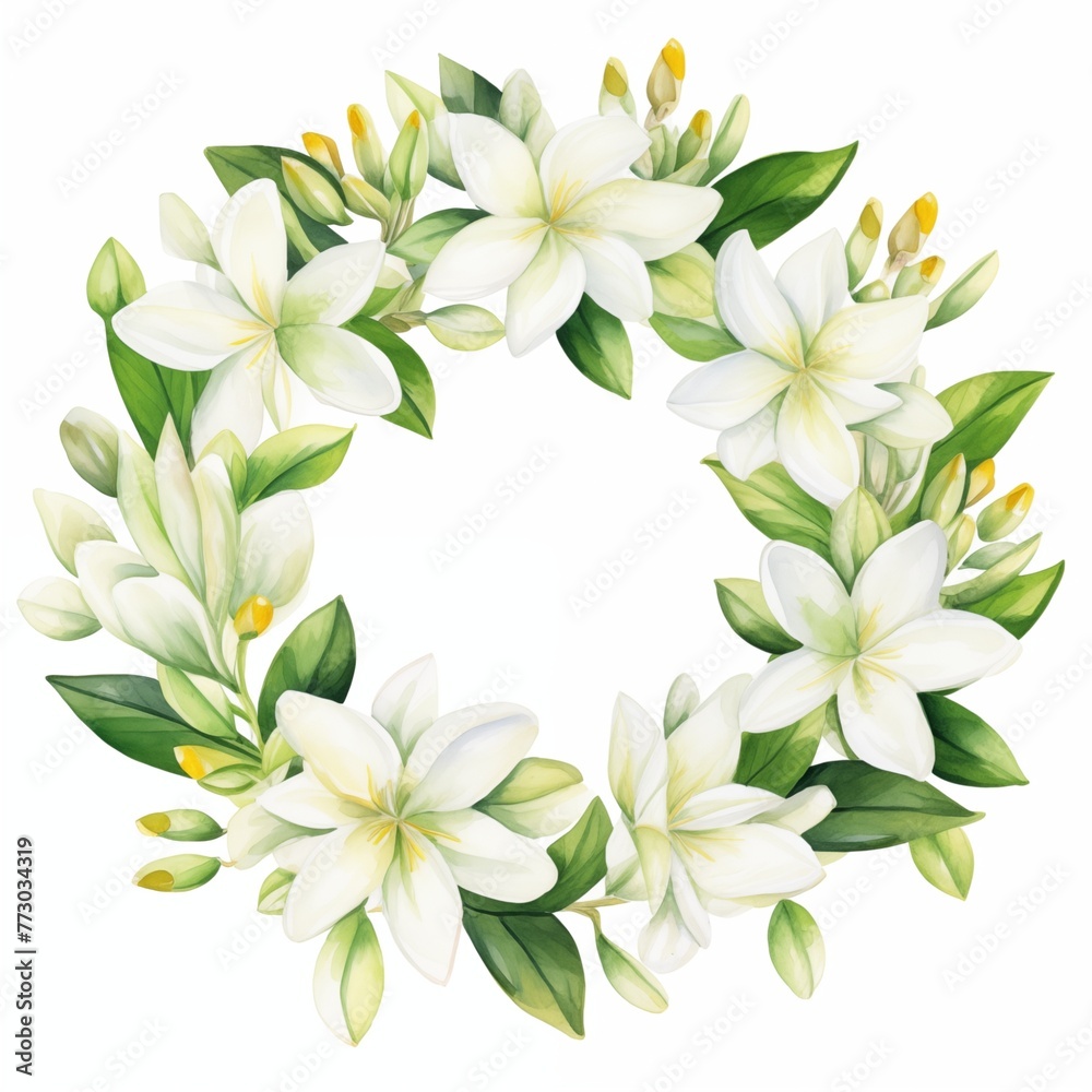 White thin Wedding floral Wreath and leaf and cane on the white background White thin Wedding floral Wreath and leaf and cane on the white background