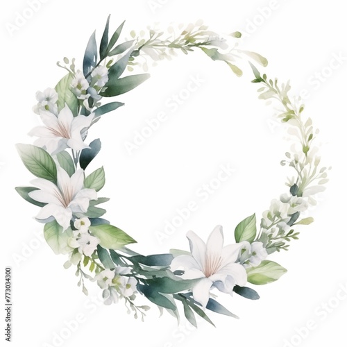 White thin Wedding floral Wreath and leaf and cane on the white background