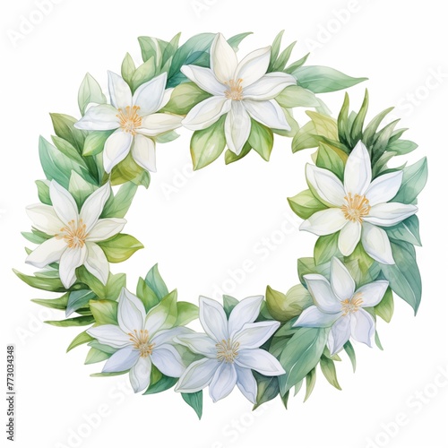 White thin Wedding floral Wreath and leaf and cane on the white background