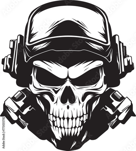 Skull Strategist Dynamic Emblem Depicting Tactical Military Skull Icon Warlords Crest Iconic Logo Design Featuring Militaristic Skull Insignia
