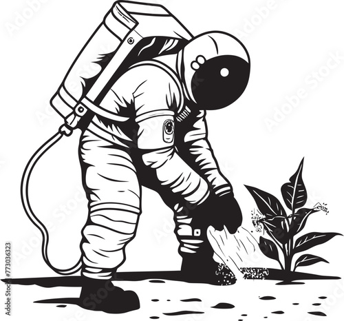 Celestial Sprout Vector Icon Artwork Astronautic Eden Plant Watering Emblem