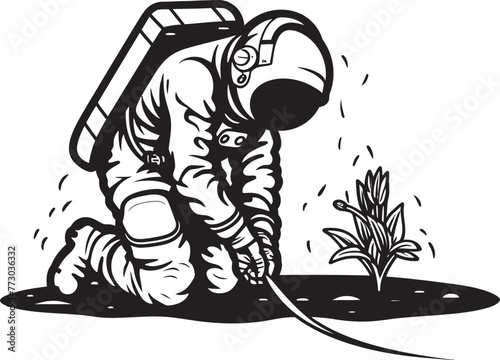 Astronautic Eden Plant Watering Emblem Stellar Soil Vector Plant Care Icon