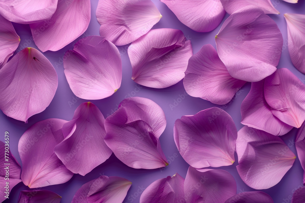 A close up of many purple flower petals on a purple background. The petals are arranged in a way that creates a sense of movement and flow. The image conveys a feeling of beauty and tranquility