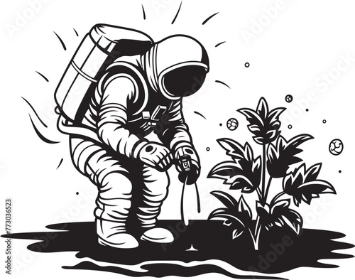 Astronautic Eden Vector Logo Artwork Stellar Seedling Astronaut Watering Logo Design