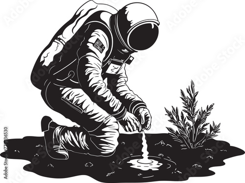 Celestial Crop Care Astronaut Plant Watering Emblem Astronautic Eden Vector Logo Artwork