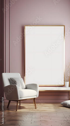 Pink Tone Blank Decorative Painting Frame Mockup Vertical Picture Mobile Poster Display Background