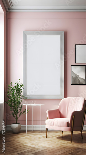Pink Tone Blank Decorative Painting Frame Mockup Vertical Picture Mobile Poster Display Background