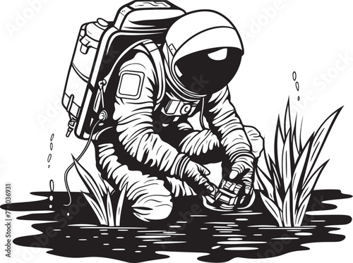 Nebula Nurturance Vector Plant Care Emblem Interstellar Eden Astronaut Watering Logo Design