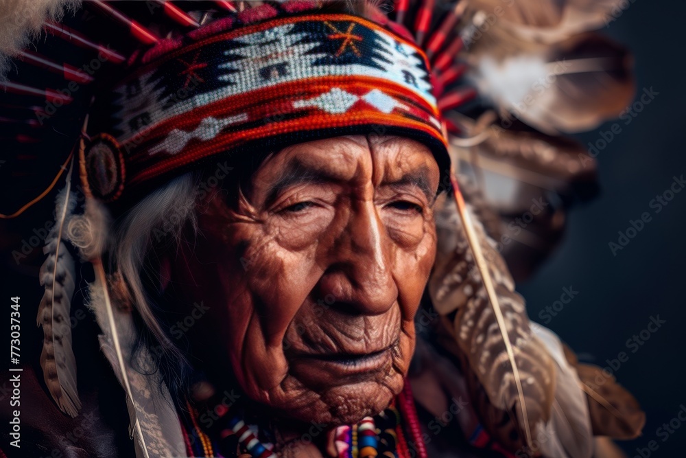 North American Indian portrait of an old man