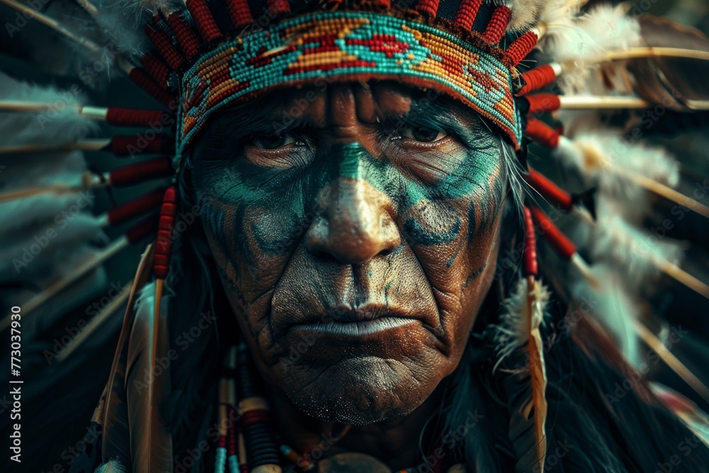 North American Indian portrait of an old man