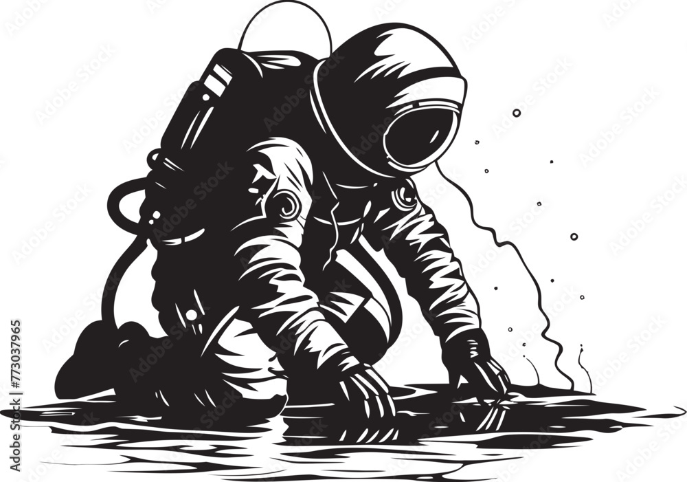 Fototapeta premium Space Sprout Astronautic Plant Watering Icon Graphics Cosmic Bloom Vector Emblem of Astronaut Tending Greenery