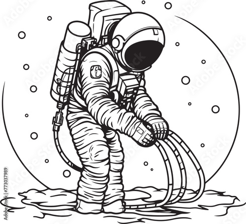 Interstellar Bloom Astronautic Plant Watering Icon Graphics Astral Oasis Vector Emblem of Astronauts Gardening Efforts